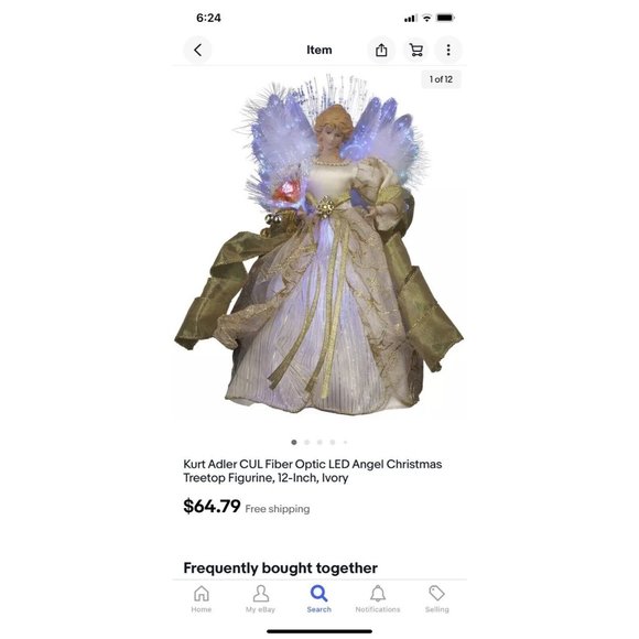 Kurt Adler Angel Fiber Optic Light Up Christmas Tree Topper NIB Ivory Gold - Picture 7 of 8